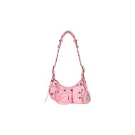 Balenciaga XS Le Cagole Shoulder Bag Embossed Leather In Pink/Silver
