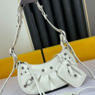 Balenciaga XS Le Cagole Shoulder Bag Embossed Leather In White