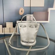 Balenciaga XS Wheel Drawstring Bucket Bag Calfskin In Silver
