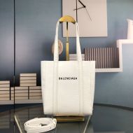 Balenciaga XXS Everyday Tote Bag Crocodile Embossed Leather In White