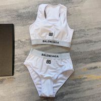 Balenciaga Logo-Embroidered Swimsuit In Cotton White