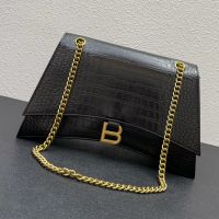 Balenciaga Medium Crush Chain Bag In Crocodile Embossed Calfskin Black