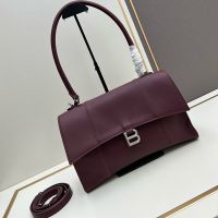 Balenciaga Medium Hourglass Handbag In Calfskin Burgundy/Silver